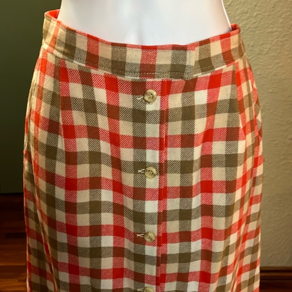 EUC VTG Young Pendleton Wool orange plaid button up maxi skirt Sz 11/12 - Picture 2 of 12